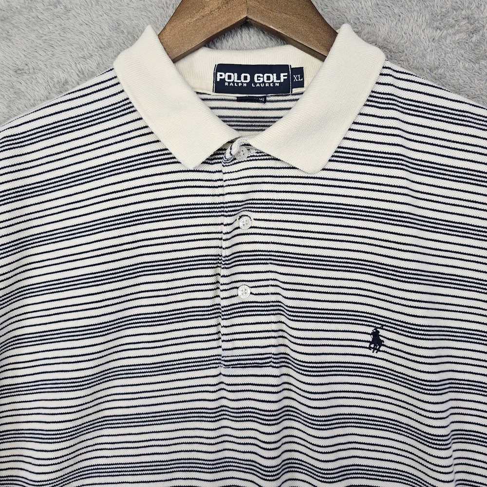 Polo Golf Ralph Lauren Men's XL Striped Cotton Polo Shirt‎ Navy White Preppy